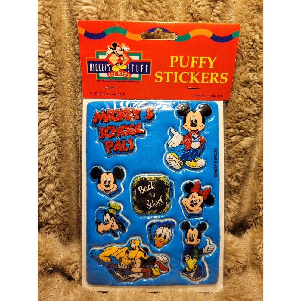 Vintage Disney Mickey's Stuff Kids Puffy Stickers Mickey Mouse Back to School